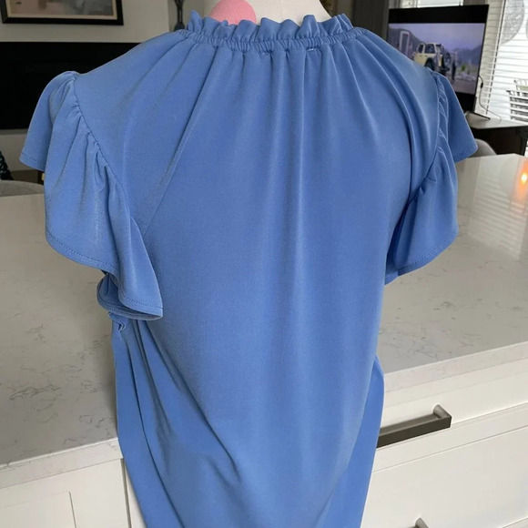 Michael Kors Sweet Flounce Sleeve w Gathered Neckline Dress Blue Sz M NWOT - Picture 6 of 12